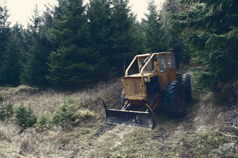 old tractor coming out of the woods