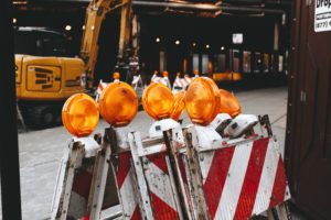 construction site with hazard signs