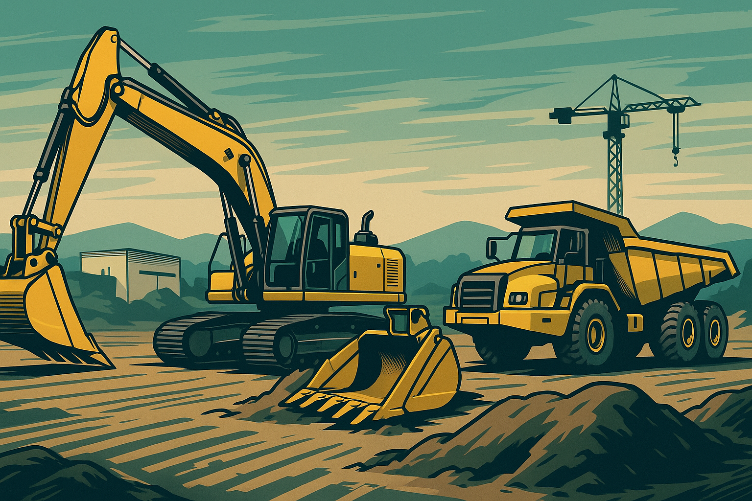 heavy construction equipment at a construction site